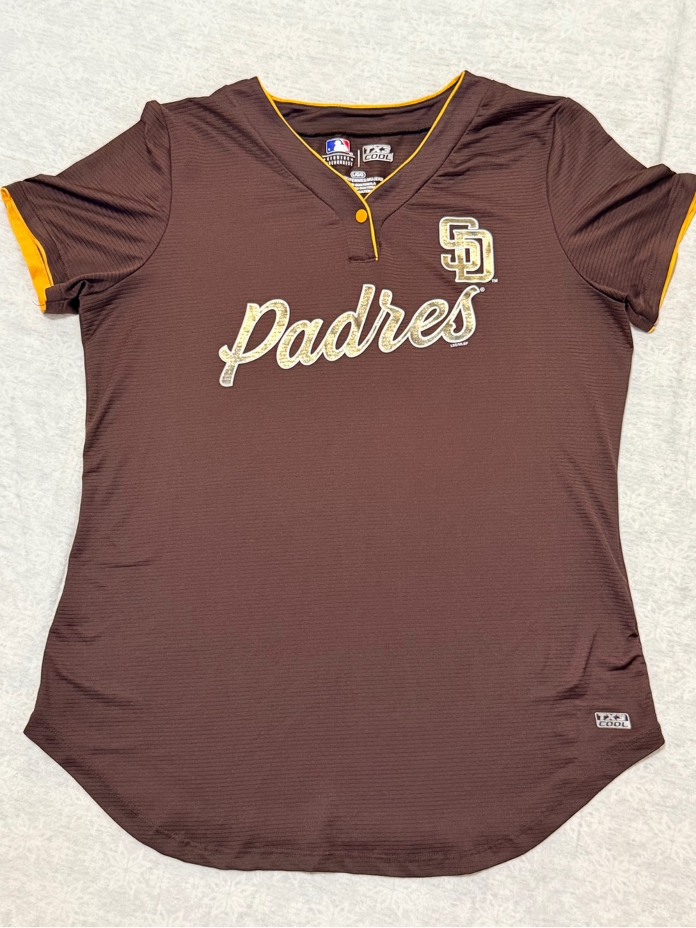 San Diego Padres Women’s Jersey Shirt Large TX3 Cool Brown Gold MLB Baseball
